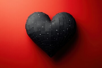 Poster - Black Heart Art on Red Background with Unique Textured Design