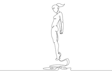 Wall Mural - The female character levitates in the air. Beautiful pose of a slender sports girl. One continuous drawing line  logo single hand drawn art doodle isolated minimal illustration.