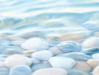 Poster - Soft blue water gently ripples over smooth pebbles, creating serene atmosphere