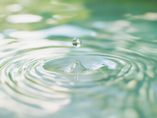 Poster - Droplet creating ripples in calm water, showcasing tranquility and nature beauty