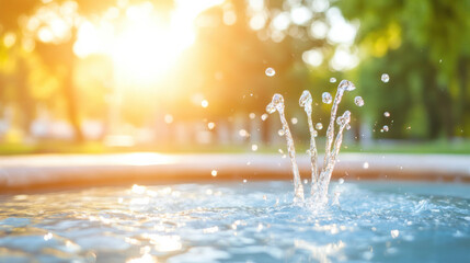Poster - Water droplets splash in sunlight, creating refreshing scene in nature