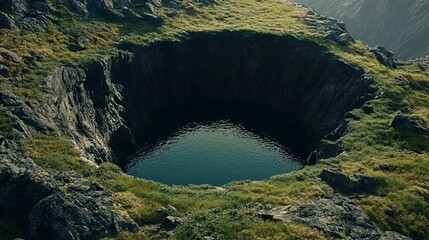 Poster - Enigmatic Crater Lake: A Serene Landscape