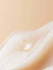 Poster - clear water droplet rests smooth, flowing surface, creating serene and calming effect. soft, neutral background enhances delicate beauty of scene