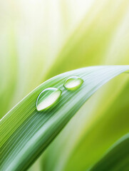 Wall Mural - Fresh green leaves with water droplets glistening in sunlight create serene atmosphere