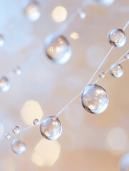 Poster - Delicate water droplets hang on thread, creating beautiful bokeh effect. soft background enhances clarity of each droplet, evoking tranquility