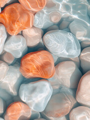 Poster - Smooth pebbles in water create serene and tranquil scene with reflections