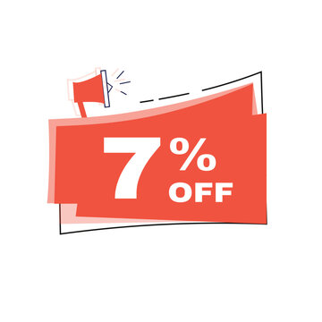 7 percent off banner announce label flat design graphic element. marketing sign white background isolated vector.