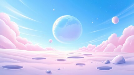 Wall Mural - A space scene with a large blue planet and a pink sky