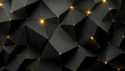 Fototapete - Abstract black and gold geometric background.  Luxurious, modern, and elegant polygonal design with glowing highlights. Ideal for websites, presentations, and luxury branding.