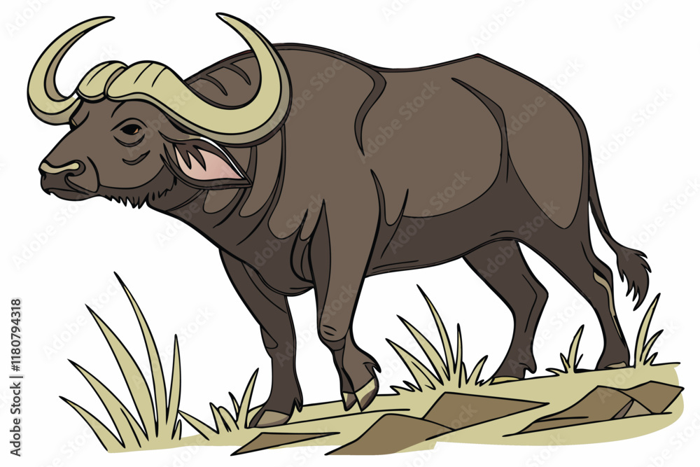 African buffalo large bovine muscular body dark brown hide curved African buffalo large bovine muscular body dark brown hide curved