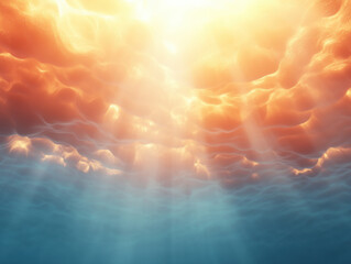 Poster - Beneath shimmering surface, sunlight dances through ocean waves, creating serene underwater scene