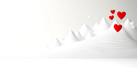 Wall Mural - A white background with mountains and hearts