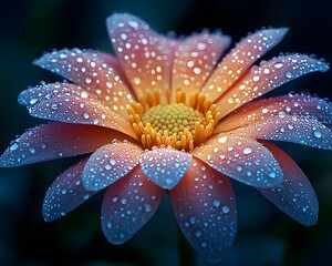 Wall Mural - Vibrant Flower Petals Glistening with Raindrops in Diffused Light