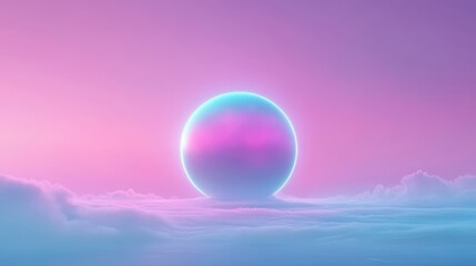 Wall Mural - A large, glowing orb is floating in the sky above a cloudy