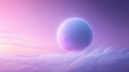 Wall Mural - A large purple planet is floating in the sky above a cloudy, pinkish-purple sky