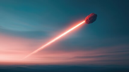 Wall Mural - A red rock is flying through the sky, leaving a trail of light behind it