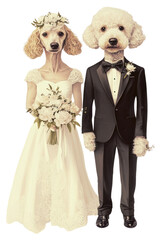 Wall Mural - PNG Two Poodle dogs costumes wearing bride and groom dresses animals illustration wedding.