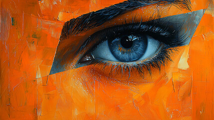 Wall Mural - Close-up of a woman's blue eye, artistic paint texture.