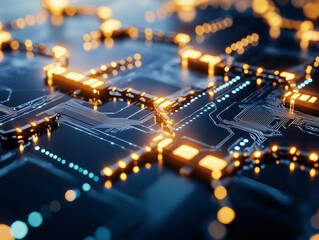 Poster - futuristic circuit board or blockchain network serves as a captivating illustration, embodying essence of electronics, technology, and computer