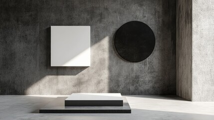 Wall Mural - Minimalist interior showcasing geometric shapes on a textured wall.