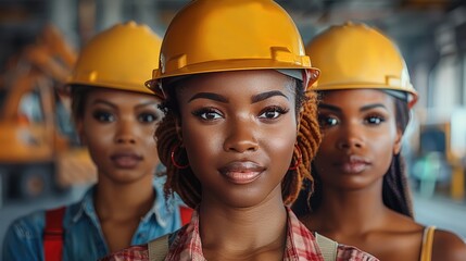 Fototapete - Multicultural construction women, representing teamwork and industry diversity.