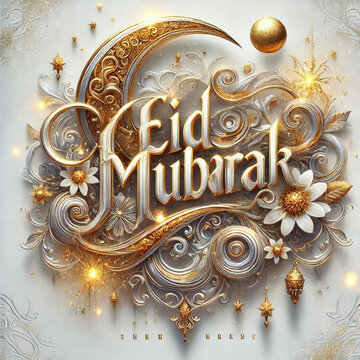 Eid mubarak calligraphy in golden colour 