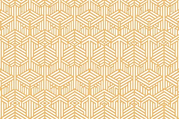 a repeating pattern of golden geometric shapes, forming a grid with a white background. the pattern 