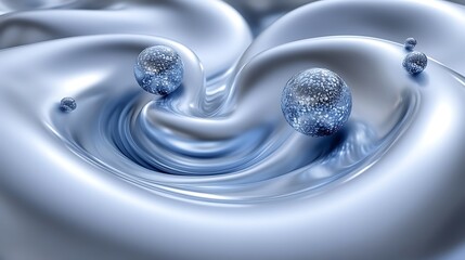 Silver Fluid Surface With Speckled Spheres