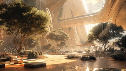 Poster - Mars, Space Future City, Artificial Forest, Glass Wall, Future Space Residence.
