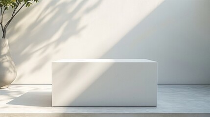 Poster - White realistic cuboid model podium, soft colors.