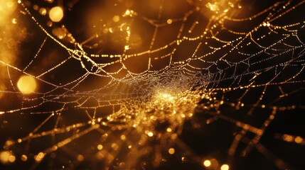 Dew-kissed spiderweb, night, bokeh background, Halloween