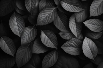 Wall Mural - Monochrome leaf background, dark, textured, natural foliage pattern.
