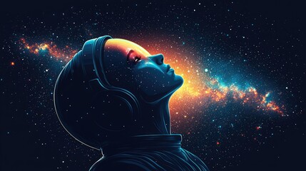 Wall Mural - cosmic dream: a woman astronaut gazes at the milky way, a vision of hope and exploration in the vast