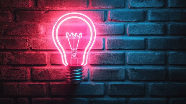 A glowing neon light bulb symbolizing bright ideas and health warnings, set against a textured brick wall background.