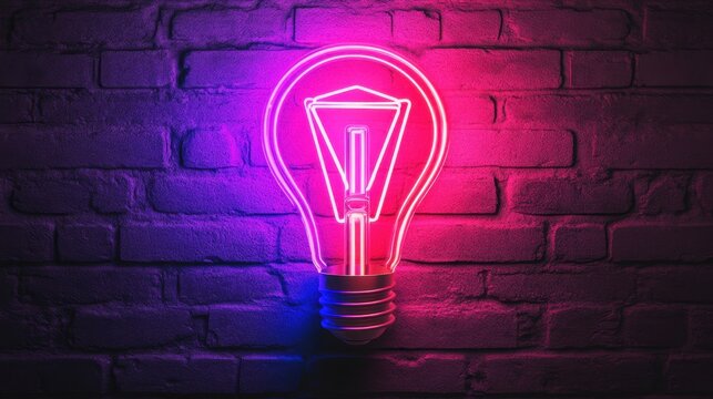 A glowing neon light bulb symbolizing bright ideas and health warnings, set against a textured brick wall background.