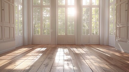 Poster - Empty room with wood flooring and windows that open.