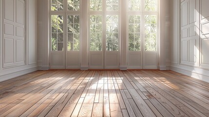 Poster - Empty room with wood flooring and windows that open.