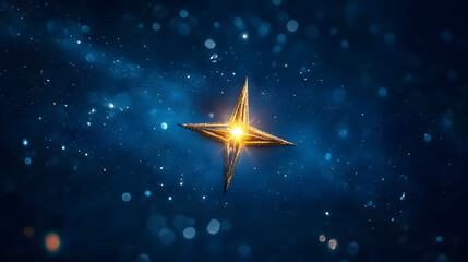 Wall Mural - bright shining star of bethlehem on dark blue starry night sky. star of jesus, christmas star. nativ