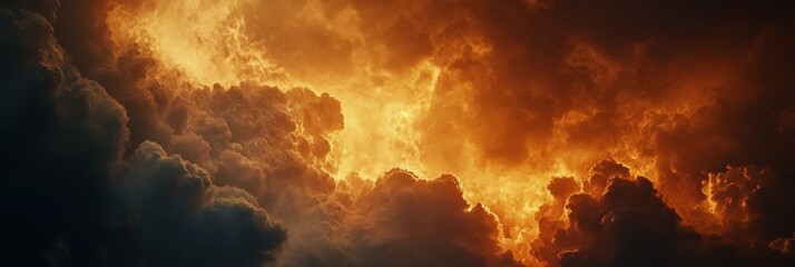 Wall Mural - Fiery sunset cloudscape with dark and orange tones.