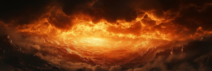 Wall Mural - Fiery, apocalyptic cloudscape with a glowing center.