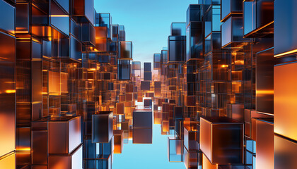 Wall Mural - A dynamic grid of colorful cubes with 3D depth and perspective.  Generative AI.