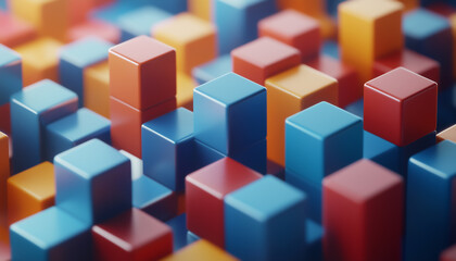 Wall Mural - A dynamic grid of colorful cubes with 3D depth and perspective.  Generative AI.