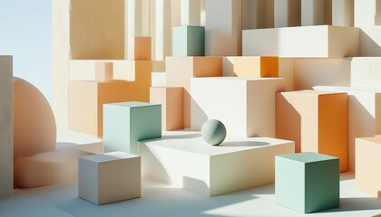 Wall Mural - A dynamic grid of colorful cubes with 3D depth and perspective.  Generative AI.