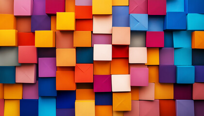 Wall Mural - A dynamic grid of colorful cubes with 3D depth and perspective.  Generative AI.