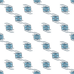 Poster - Hands with Earth Globe vector Multipolarity blue seamless pattern