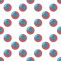 Poster - Pie Chart with Earth Globe vector blue seamless pattern