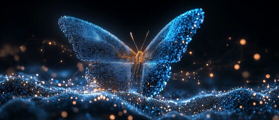 Aufkleber - The evolution of technology and business, pixelated butterfly emerging from binary code, hyperrealistic digital transformation concept, modern, futuristic visual
