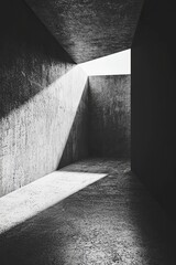 Fototapete - Abstract black and white interior background with a concrete wall, a dark room with a floor and ceiling. minimalist modern architecture with empty space for a design concept