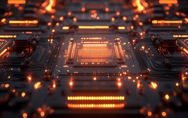 Poster - Hightech electronic circuitry design featuring complex patterns and illuminated components on a hyperrealistic circuit board