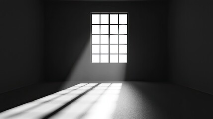 Aufkleber - Abstract black and white interior background with concrete walls, floor, and ceiling, a minimalism concept. Black room interior design of modern architecture in the light from the window